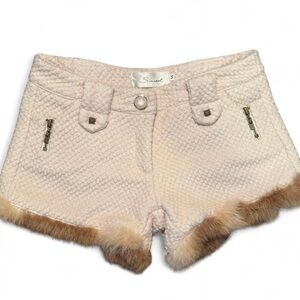 Searle Women's High Waist Cream Shorts with Fur Trim